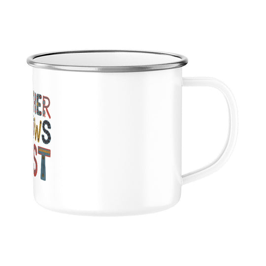 MUTTERTAG Emaille Tasse MOTHER KNOWS BEST