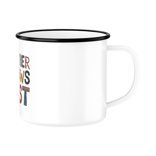 MUTTERTAG Emaille Tasse MOTHER KNOWS BEST