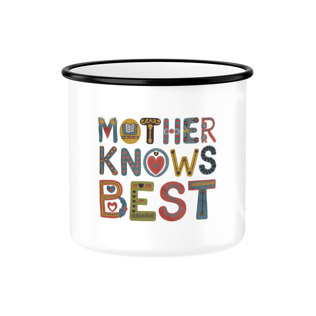 MUTTERTAG Emaille Tasse MOTHER KNOWS BEST