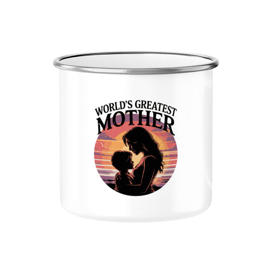 MUTTERTAG Emaille Tasse WORLD GREATEST MOTHER
