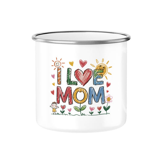 MUTTERTAG Emaille Tasse I LOVE MOM