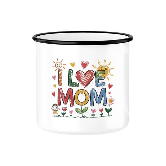 MUTTERTAG Emaille Tasse I LOVE MOM