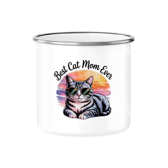 MUTTERTAG Emaille Tasse BEST CAT MOM EVER