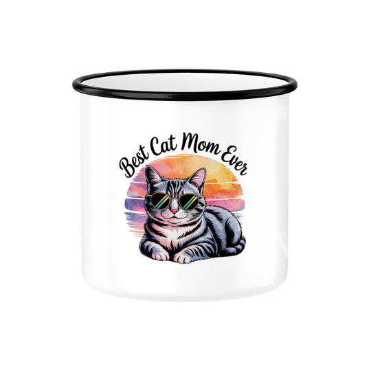 MUTTERTAG Emaille Tasse BEST CAT MOM EVER